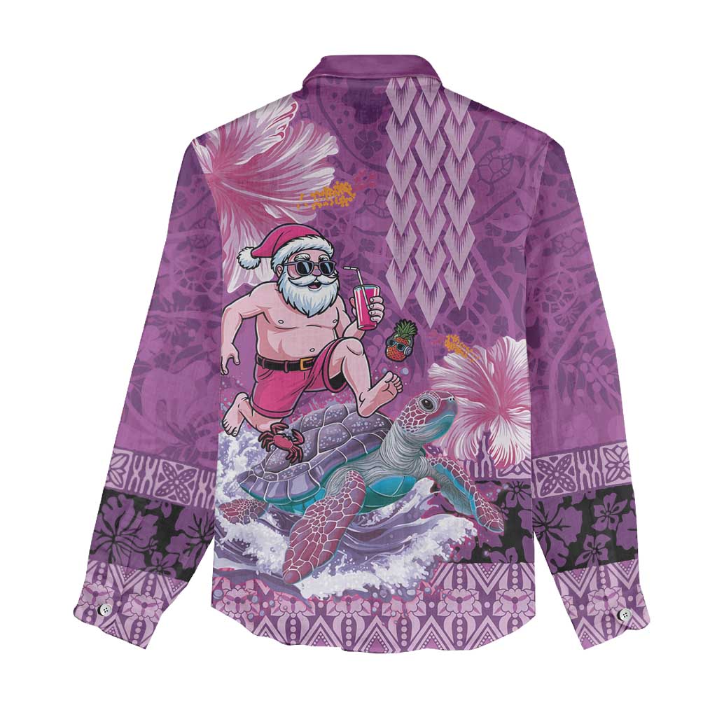 Hawaii Mele Kalikimaka Women Casual Shirt Funny Santa with Tribal Tattoos Kakau Purple Color LT03 - Polynesian Pride