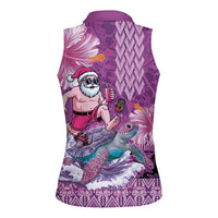 Hawaii Mele Kalikimaka Women Sleeveless Polo Shirt Funny Santa with Tribal Tattoos Kakau Purple Color LT03 - Polynesian Pride
