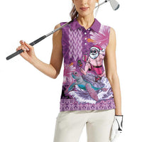 Hawaii Mele Kalikimaka Women Sleeveless Polo Shirt Funny Santa with Tribal Tattoos Kakau Purple Color LT03 - Polynesian Pride