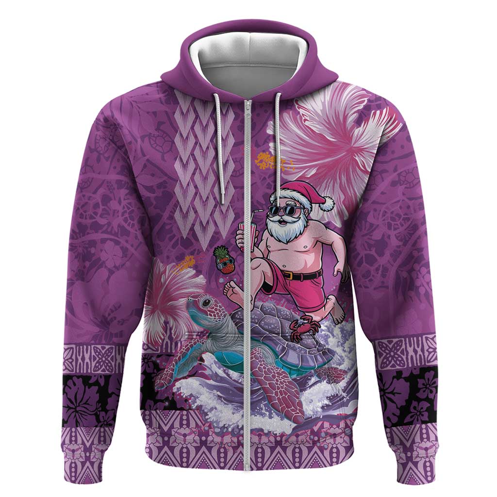 Hawaii Mele Kalikimaka Zip Hoodie Funny Santa with Tribal Tattoos Kakau Purple Color LT03 Zip Hoodie Purple - Polynesian Pride