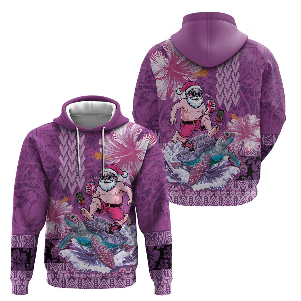 Hawaii Mele Kalikimaka Zip Hoodie Funny Santa with Tribal Tattoos Kakau Purple Color LT03 - Polynesian Pride
