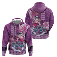 Hawaii Mele Kalikimaka Zip Hoodie Funny Santa with Tribal Tattoos Kakau Purple Color LT03 - Polynesian Pride