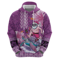 Hawaii Mele Kalikimaka Zip Hoodie Funny Santa with Tribal Tattoos Kakau Purple Color LT03 - Polynesian Pride