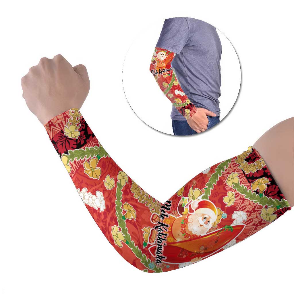 Hawaii Santa Mele Kalikimaka Arm Sleeves Tropical Puakenikeni Lei with Polynesian Tribal Pattern LT03 Set of 2 Red - Polynesian Pride