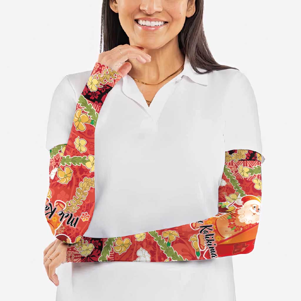 Hawaii Santa Mele Kalikimaka Arm Sleeves Tropical Puakenikeni Lei with Polynesian Tribal Pattern - Polynesian Pride