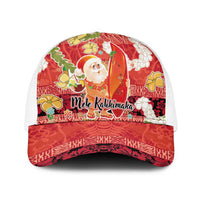 Hawaii Santa Mele Kalikimaka Baseball Net Cap Tropical Puakenikeni Lei with Polynesian Tribal Pattern - Polynesian Pride