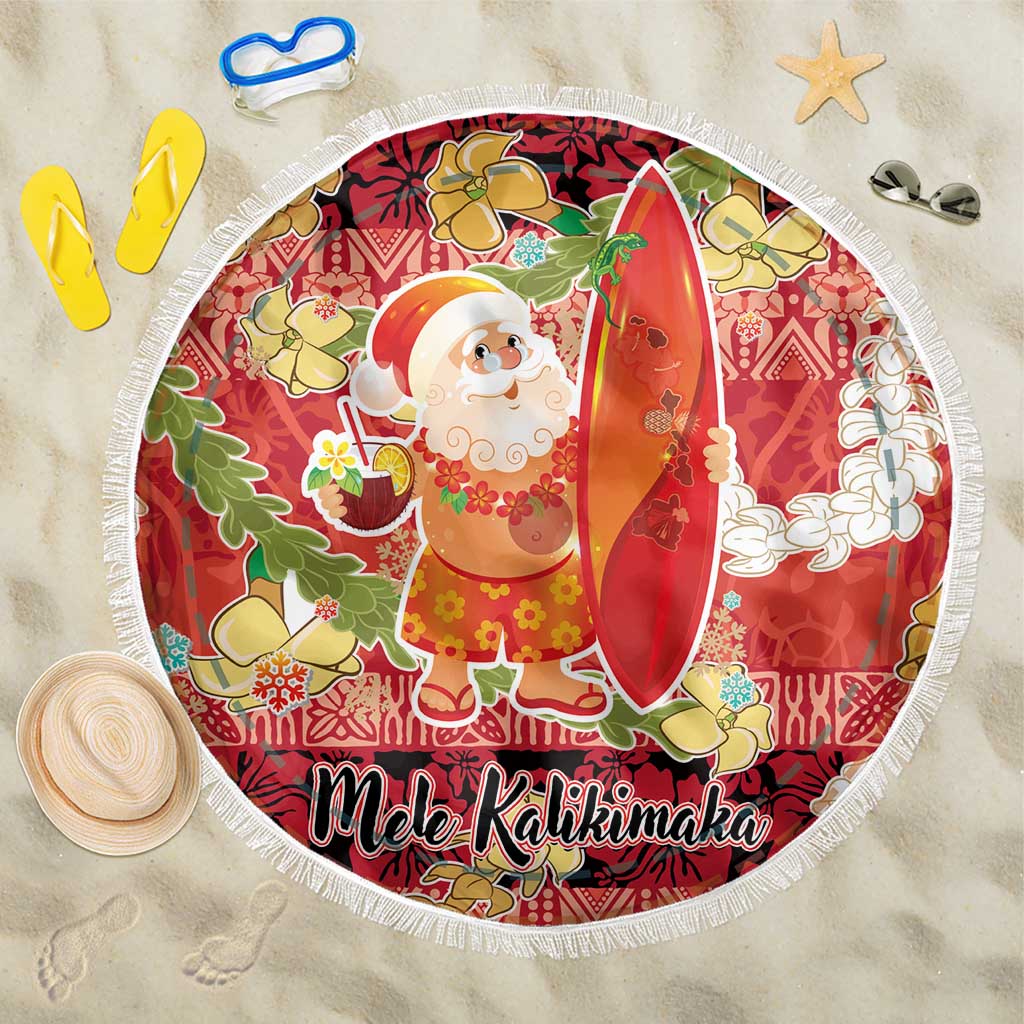 Hawaii Santa Mele Kalikimaka Beach Blanket Tropical Puakenikeni Lei with Polynesian Tribal Pattern LT03 One Size 150cm Red - Polynesian Pride