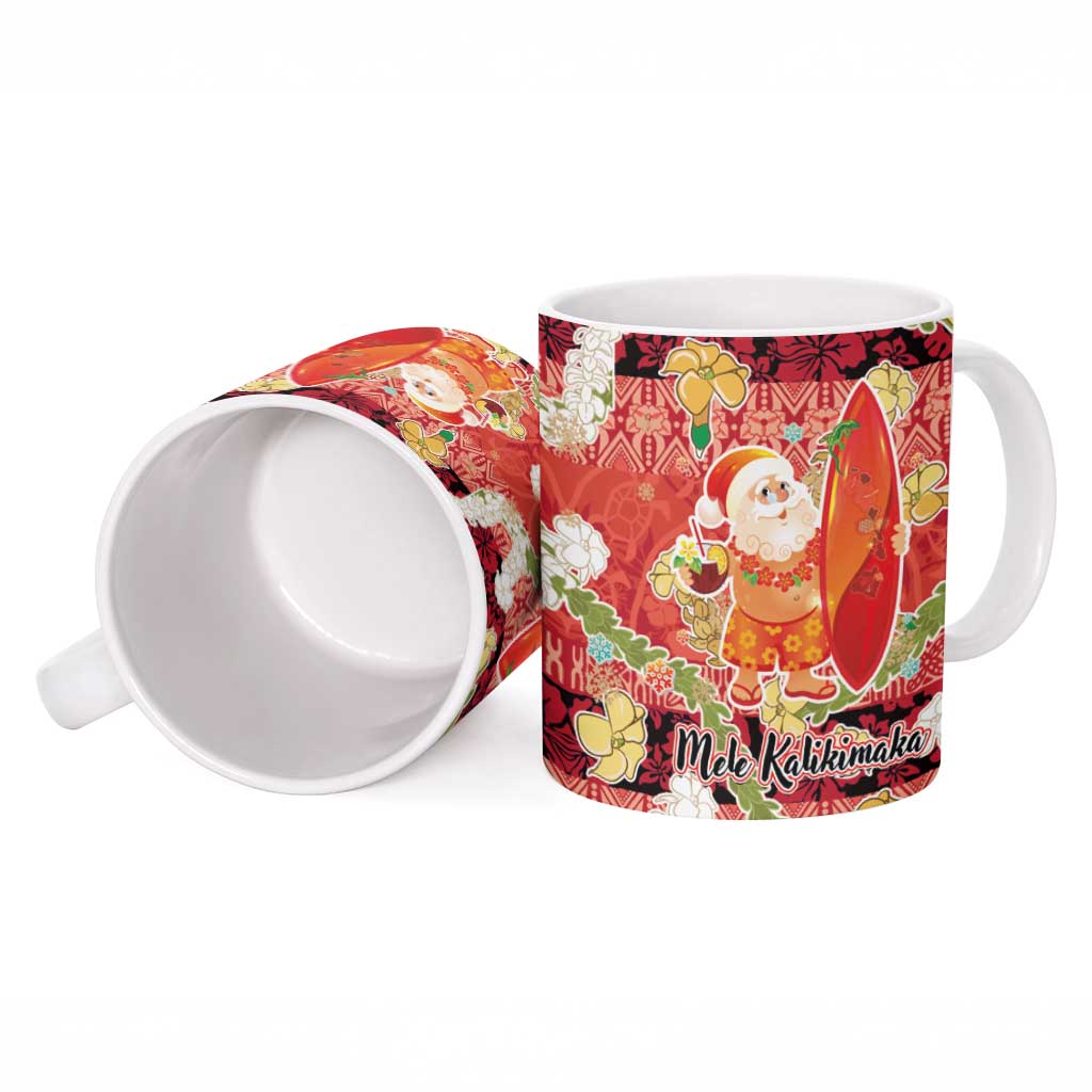 Hawaii Santa Mele Kalikimaka Ceramic Mug Tropical Puakenikeni Lei with Polynesian Tribal Pattern - Polynesian Pride