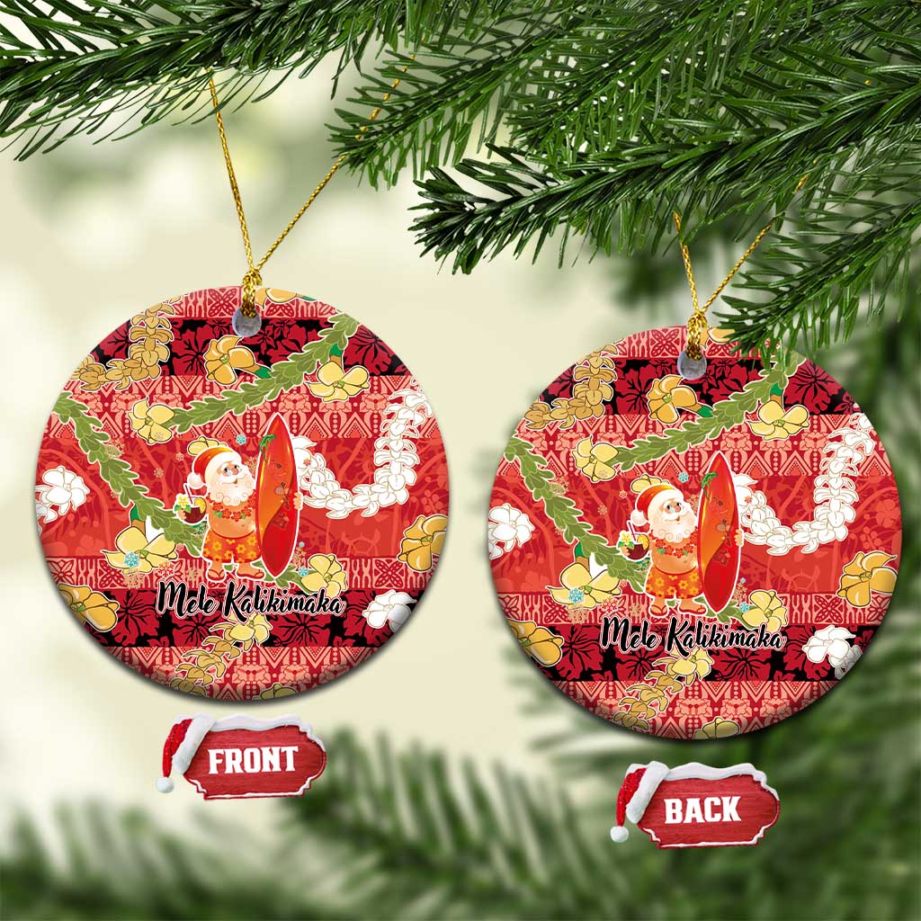 Hawaii Santa Mele Kalikimaka Ceramic Ornament Tropical Puakenikeni Lei with Polynesian Tribal Pattern - Polynesian Pride
