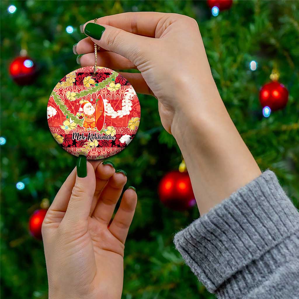 Hawaii Santa Mele Kalikimaka Ceramic Ornament Tropical Puakenikeni Lei with Polynesian Tribal Pattern - Polynesian Pride