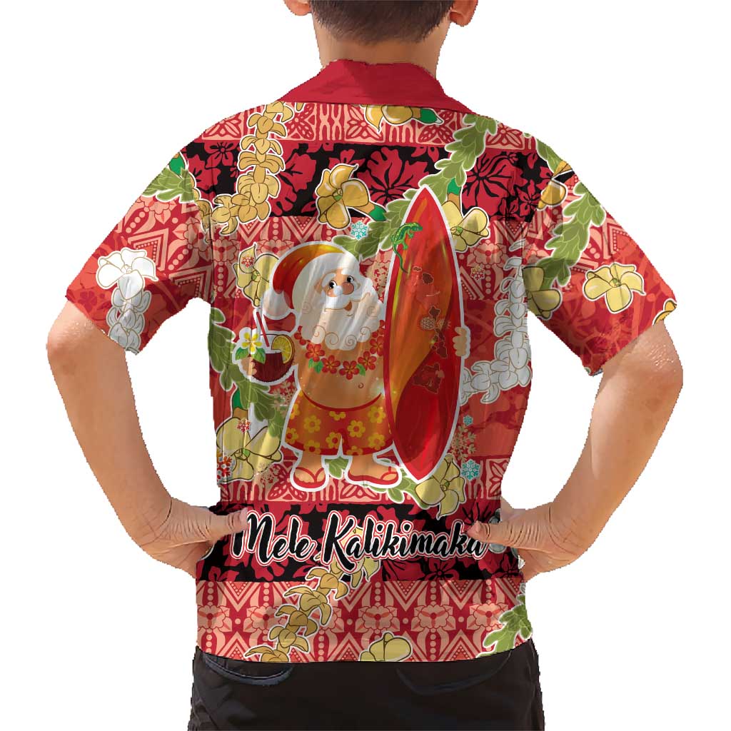 Hawaii Santa Mele Kalikimaka Family Matching Off The Shoulder Long Sleeve Dress and Hawaiian Shirt Tropical Puakenikeni Lei with Polynesian Tribal Pattern LT03 - Polynesian Pride