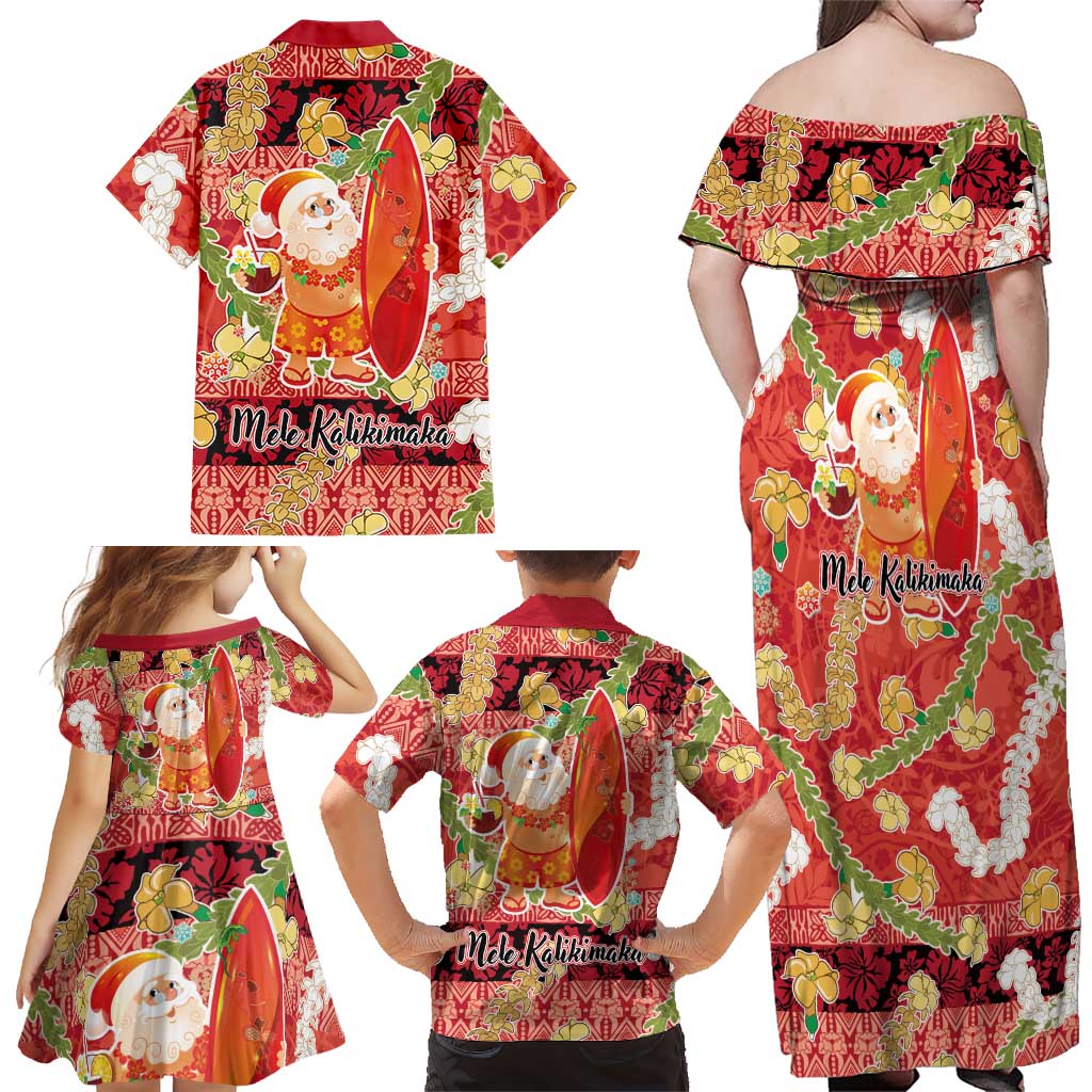 Hawaii Santa Mele Kalikimaka Family Matching Off Shoulder Maxi Dress and Hawaiian Shirt Tropical Puakenikeni Lei with Polynesian Tribal Pattern LT03 - Polynesian Pride