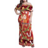 Hawaii Santa Mele Kalikimaka Family Matching Off Shoulder Maxi Dress and Hawaiian Shirt Tropical Puakenikeni Lei with Polynesian Tribal Pattern LT03 Red - Polynesian Pride