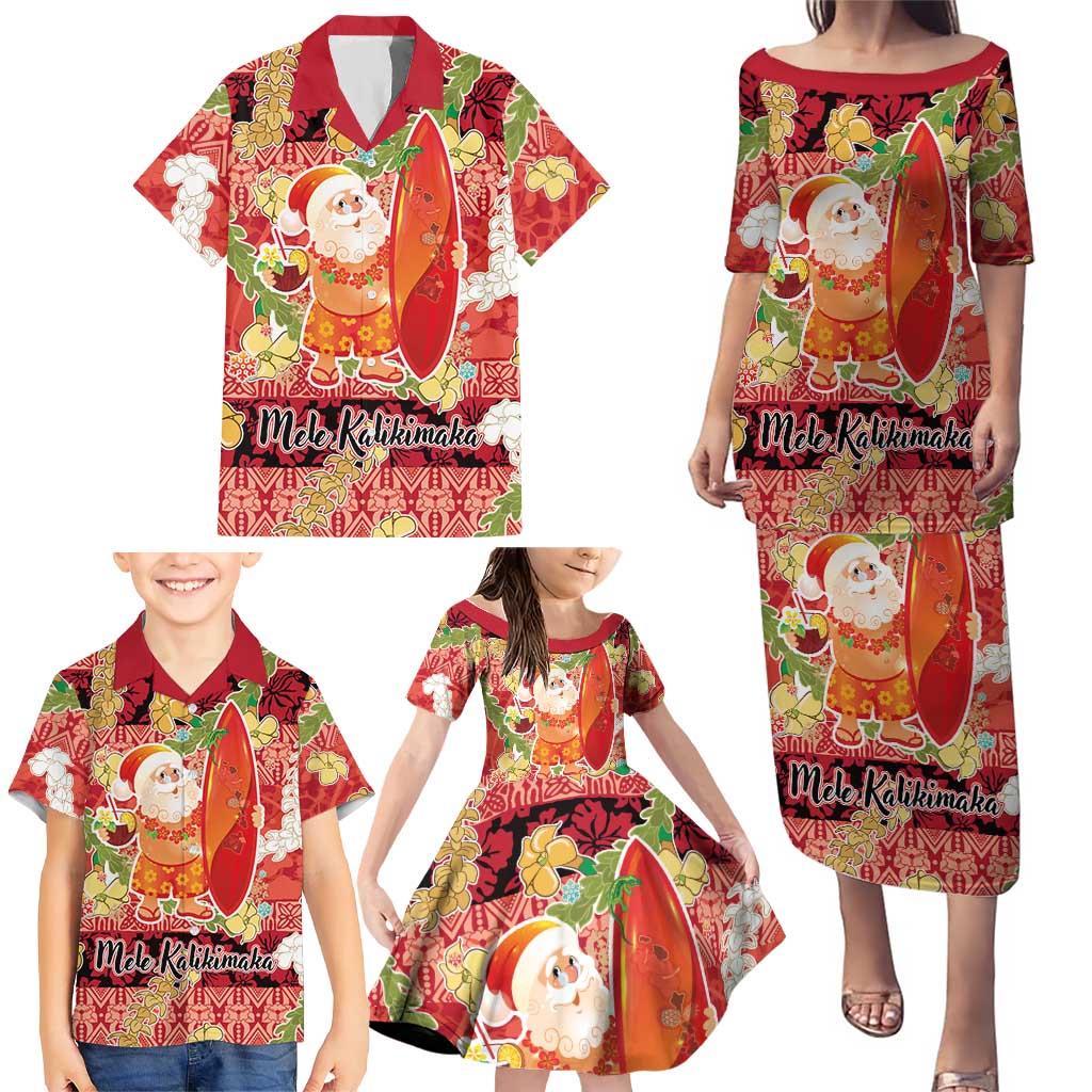Hawaii Santa Mele Kalikimaka Family Matching Puletasi and Hawaiian Shirt Tropical Puakenikeni Lei with Polynesian Tribal Pattern LT03 - Polynesian Pride