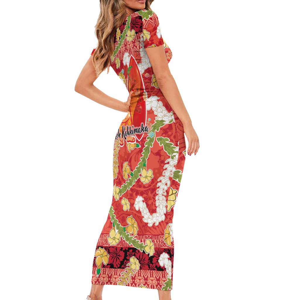 Hawaii Santa Mele Kalikimaka Family Matching Short Sleeve Bodycon Dress and Hawaiian Shirt Tropical Puakenikeni Lei with Polynesian Tribal Pattern LT03 - Polynesian Pride