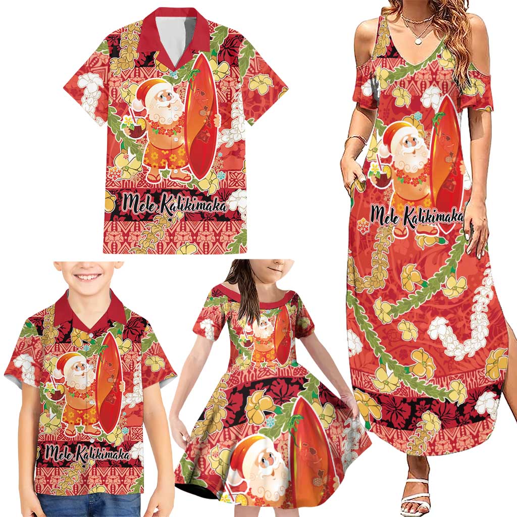 Hawaii Santa Mele Kalikimaka Family Matching Summer Maxi Dress and Hawaiian Shirt Tropical Puakenikeni Lei with Polynesian Tribal Pattern LT03 - Polynesian Pride