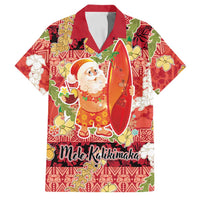 Hawaii Santa Mele Kalikimaka Family Matching Summer Maxi Dress and Hawaiian Shirt Tropical Puakenikeni Lei with Polynesian Tribal Pattern LT03 Dad's Shirt - Short Sleeve Red - Polynesian Pride