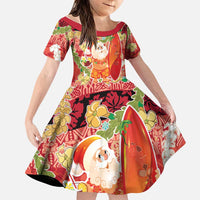 Hawaii Santa Mele Kalikimaka Family Matching Tank Maxi Dress and Hawaiian Shirt Tropical Puakenikeni Lei with Polynesian Tribal Pattern LT03 Daughter's Dress Red - Polynesian Pride