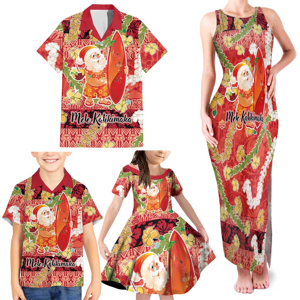 Hawaii Santa Mele Kalikimaka Family Matching Tank Maxi Dress and Hawaiian Shirt Tropical Puakenikeni Lei with Polynesian Tribal Pattern LT03 - Polynesian Pride