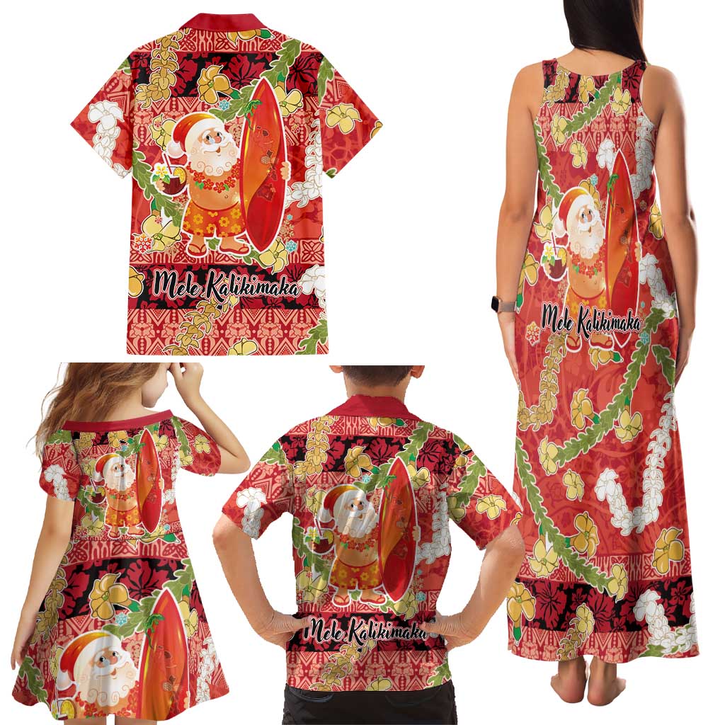 Hawaii Santa Mele Kalikimaka Family Matching Tank Maxi Dress and Hawaiian Shirt Tropical Puakenikeni Lei with Polynesian Tribal Pattern LT03 - Polynesian Pride
