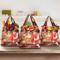 Hawaii Santa Mele Kalikimaka Grocery Bag Tropical Puakenikeni Lei with Polynesian Tribal Pattern LT03 3-pack One Size Red - Polynesian Pride