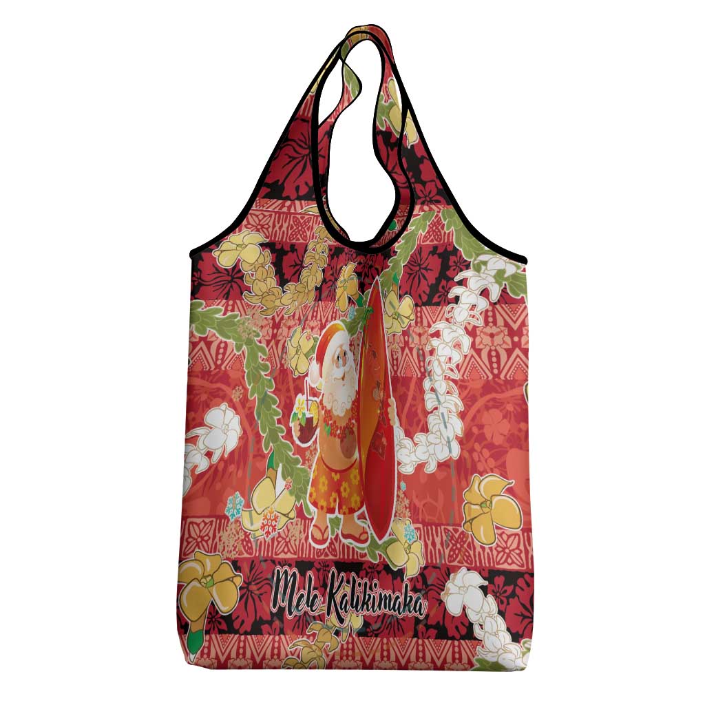 Hawaii Santa Mele Kalikimaka Grocery Bag Tropical Puakenikeni Lei with Polynesian Tribal Pattern LT03 - Polynesian Pride