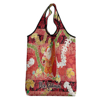 Hawaii Santa Mele Kalikimaka Grocery Bag Tropical Puakenikeni Lei with Polynesian Tribal Pattern LT03 - Polynesian Pride