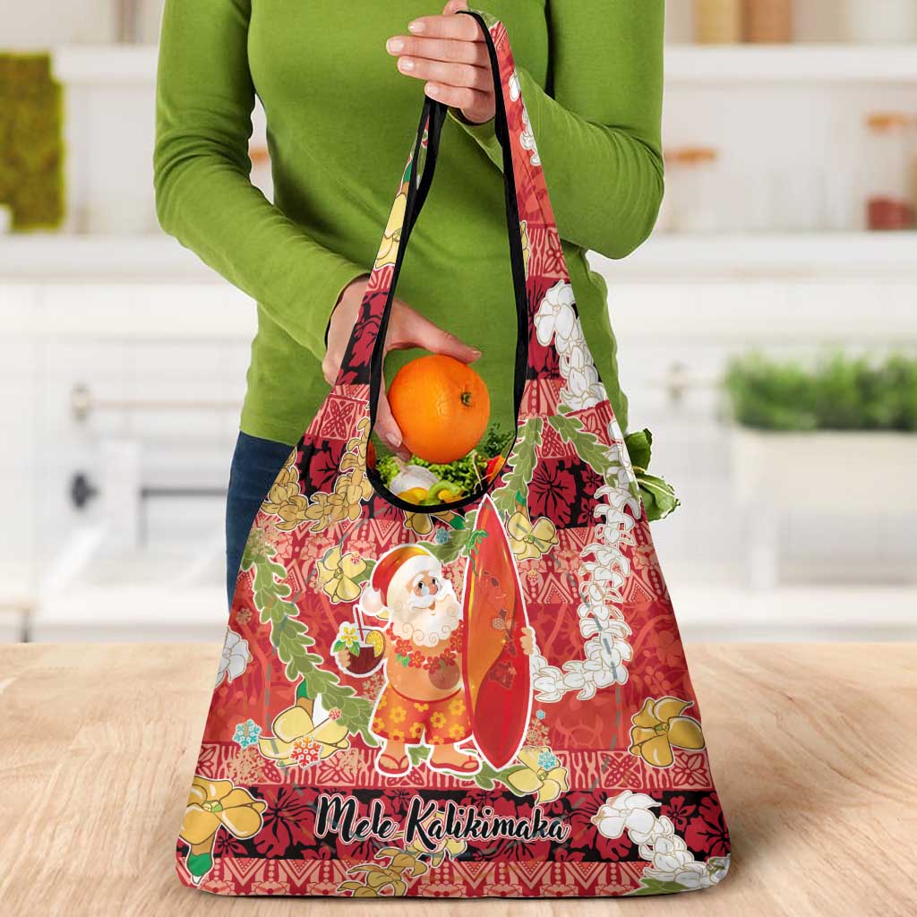 Hawaii Santa Mele Kalikimaka Grocery Bag Tropical Puakenikeni Lei with Polynesian Tribal Pattern LT03 - Polynesian Pride