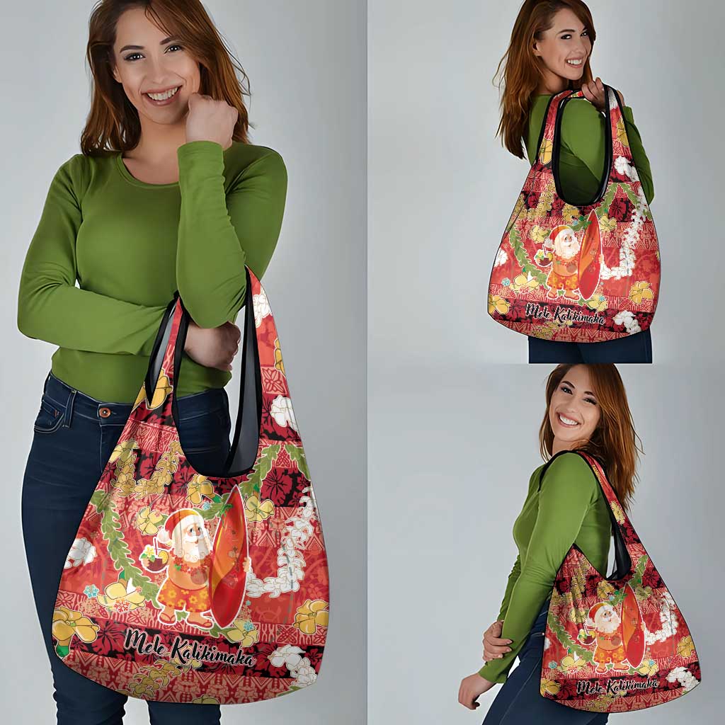 Hawaii Santa Mele Kalikimaka Grocery Bag Tropical Puakenikeni Lei with Polynesian Tribal Pattern LT03 - Polynesian Pride
