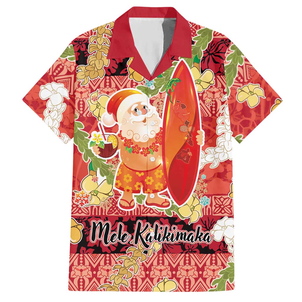 Hawaii Santa Mele Kalikimaka Hawaiian Shirt Tropical Puakenikeni Lei with Polynesian Tribal Pattern - Polynesian Pride