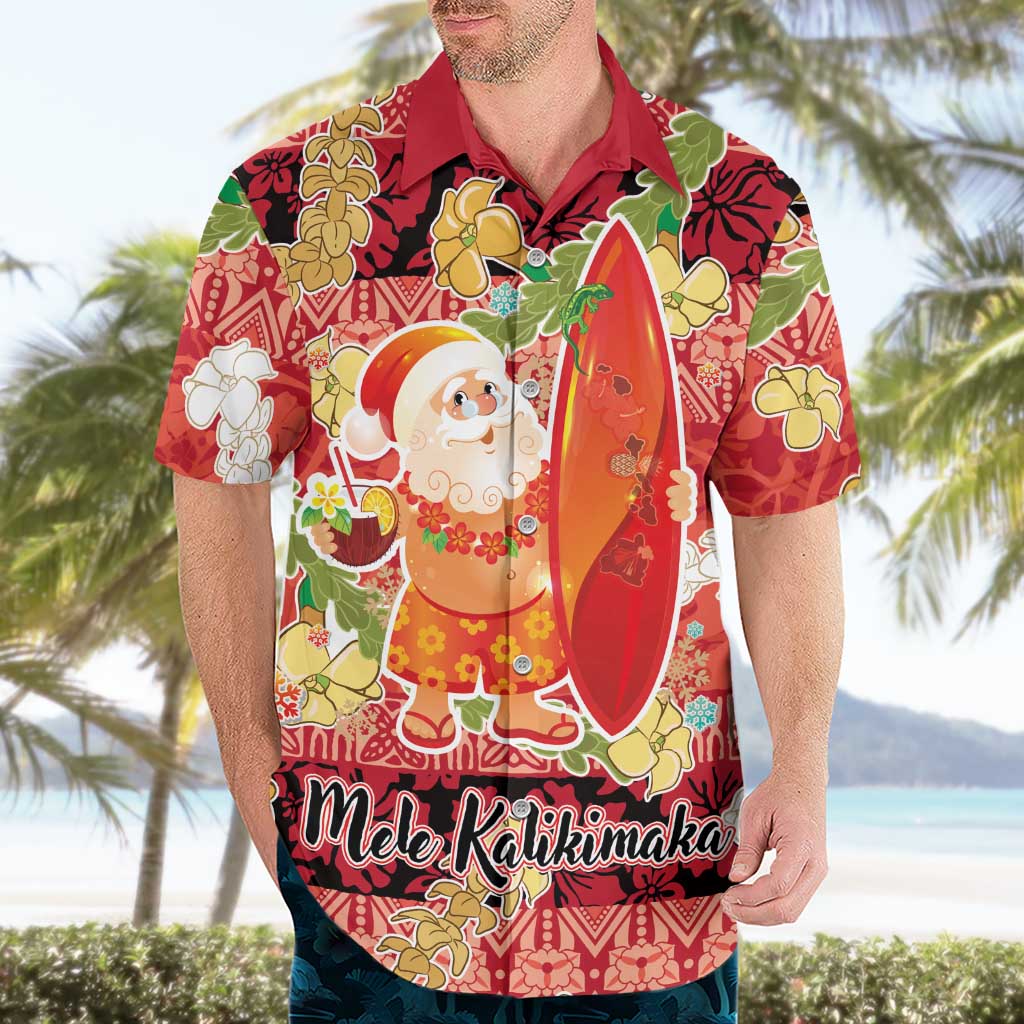 Hawaii Santa Mele Kalikimaka Hawaiian Shirt Tropical Puakenikeni Lei with Polynesian Tribal Pattern - Polynesian Pride