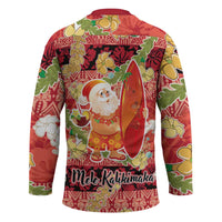 Hawaii Santa Mele Kalikimaka Hockey Jersey Tropical Puakenikeni Lei with Polynesian Tribal Pattern - Polynesian Pride