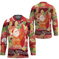 Hawaii Santa Mele Kalikimaka Hockey Jersey Tropical Puakenikeni Lei with Polynesian Tribal Pattern - Polynesian Pride