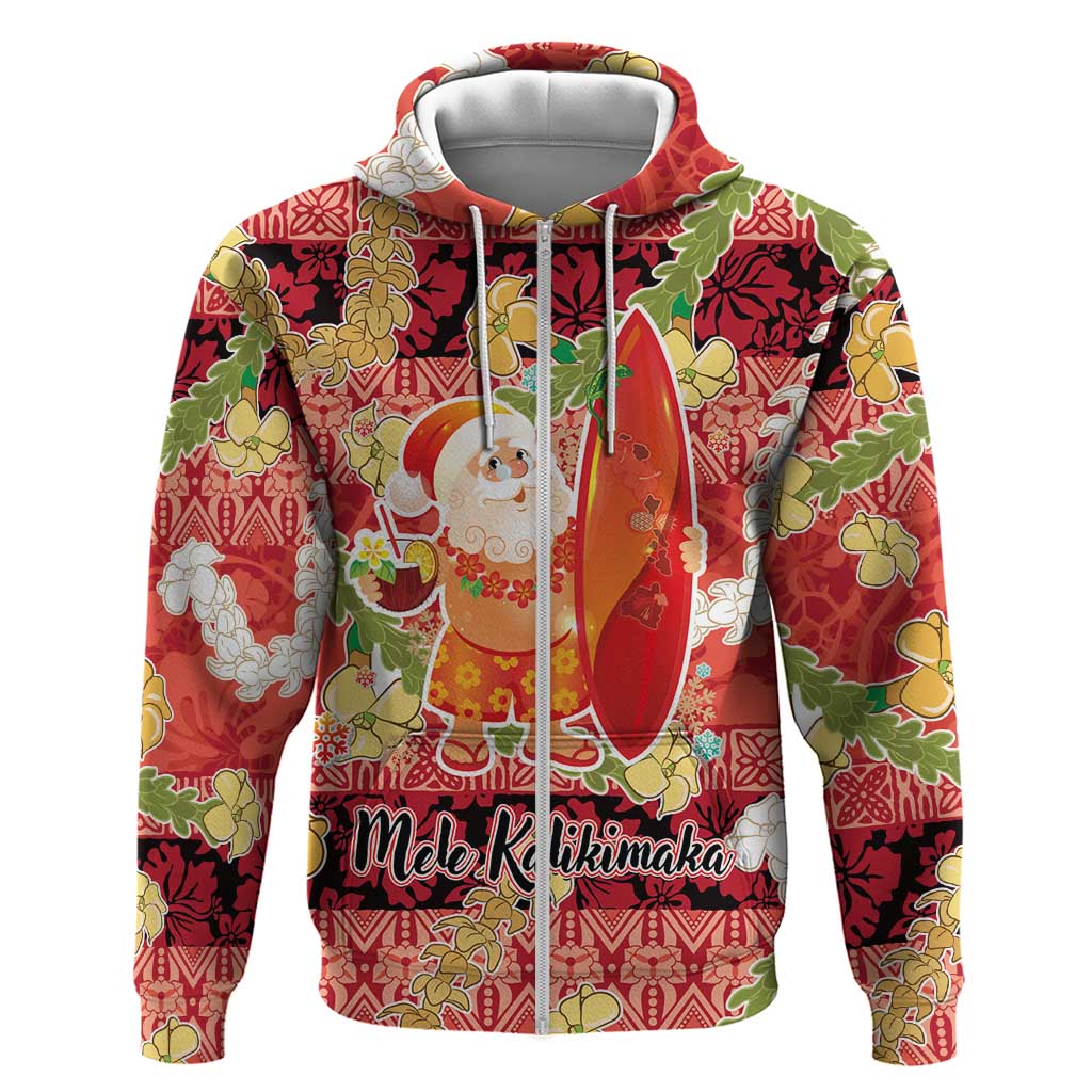 Hawaii Santa Mele Kalikimaka Hoodie Tropical Puakenikeni Lei with Polynesian Tribal Pattern - Polynesian Pride