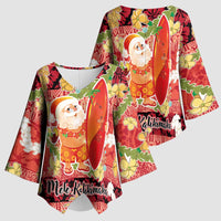 Hawaii Santa Mele Kalikimaka Kimono Sleeve Blouse Tropical Puakenikeni Lei with Polynesian Tribal Pattern - Polynesian Pride