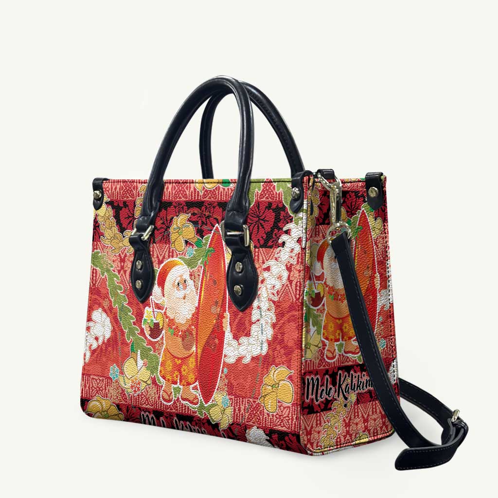 Hawaii Santa Mele Kalikimaka Leather Bag Tropical Puakenikeni Lei with Polynesian Tribal Pattern - Polynesian Pride