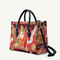 Hawaii Santa Mele Kalikimaka Leather Bag Tropical Puakenikeni Lei with Polynesian Tribal Pattern - Polynesian Pride