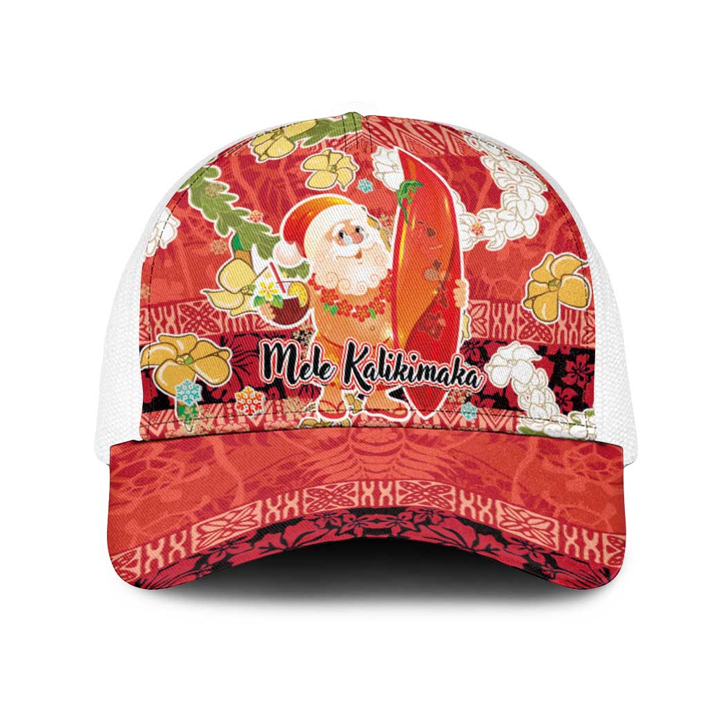 Hawaii Santa Mele Kalikimaka Mesh Trucker Cap Tropical Puakenikeni Lei with Polynesian Tribal Pattern - Polynesian Pride