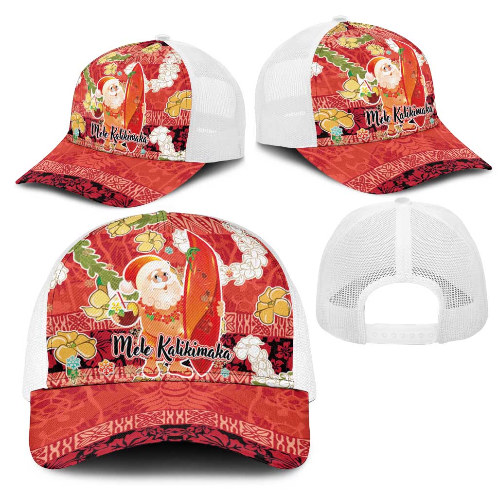 Hawaii Santa Mele Kalikimaka Mesh Trucker Cap Tropical Puakenikeni Lei with Polynesian Tribal Pattern - Polynesian Pride