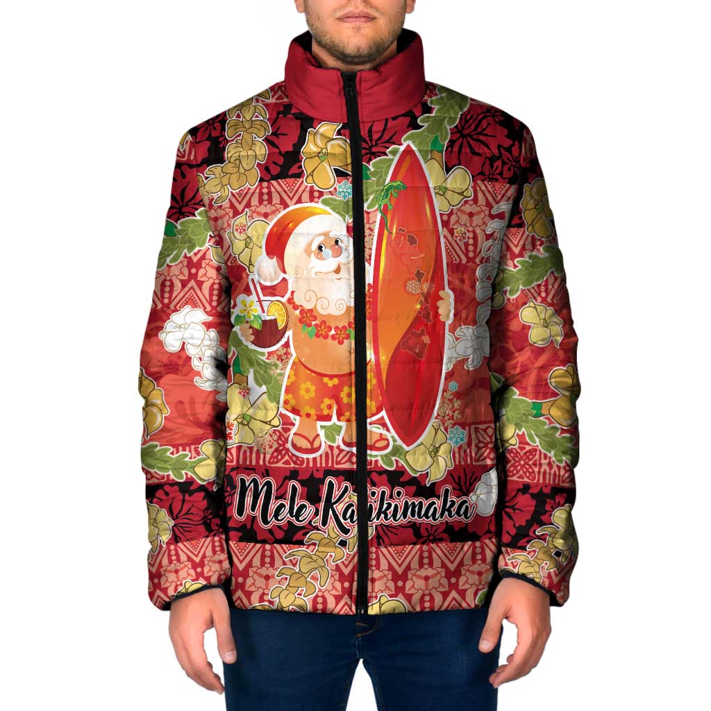 Hawaii Santa Mele Kalikimaka Padded Jacket Tropical Puakenikeni Lei with Polynesian Tribal Pattern LT03 Men Red - Polynesian Pride