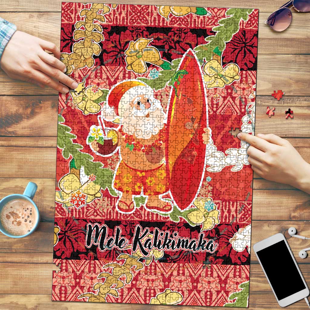 Hawaii Santa Mele Kalikimaka Puzzle Tropical Puakenikeni Lei with Polynesian Tribal Pattern - Polynesian Pride