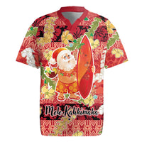 Hawaii Santa Mele Kalikimaka Rugby Jersey Tropical Puakenikeni Lei with Polynesian Tribal Pattern - Polynesian Pride
