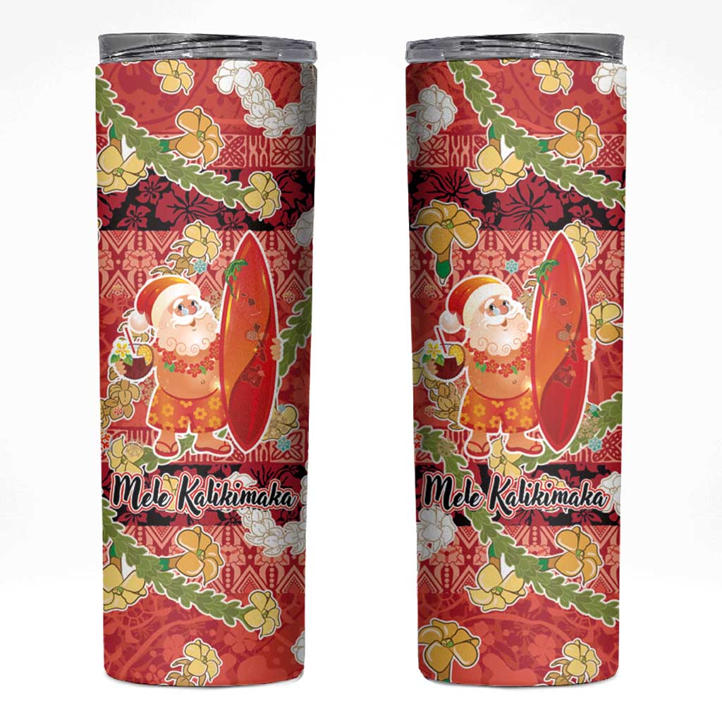 Hawaii Santa Mele Kalikimaka Skinny Tumbler Tropical Puakenikeni Lei with Polynesian Tribal Pattern LT03 Red - Polynesian Pride