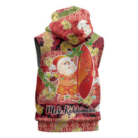 Hawaii Santa Mele Kalikimaka Sleeveless Hoodie Tropical Puakenikeni Lei with Polynesian Tribal Pattern - Polynesian Pride