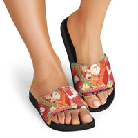 Hawaii Santa Mele Kalikimaka Slide Sandals Tropical Puakenikeni Lei with Polynesian Tribal Pattern - Polynesian Pride