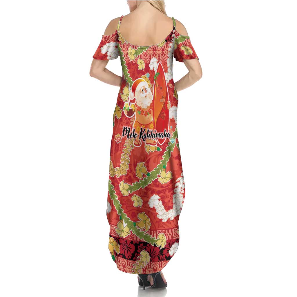Hawaii Santa Mele Kalikimaka Summer Maxi Dress Tropical Puakenikeni Lei with Polynesian Tribal Pattern - Polynesian Pride