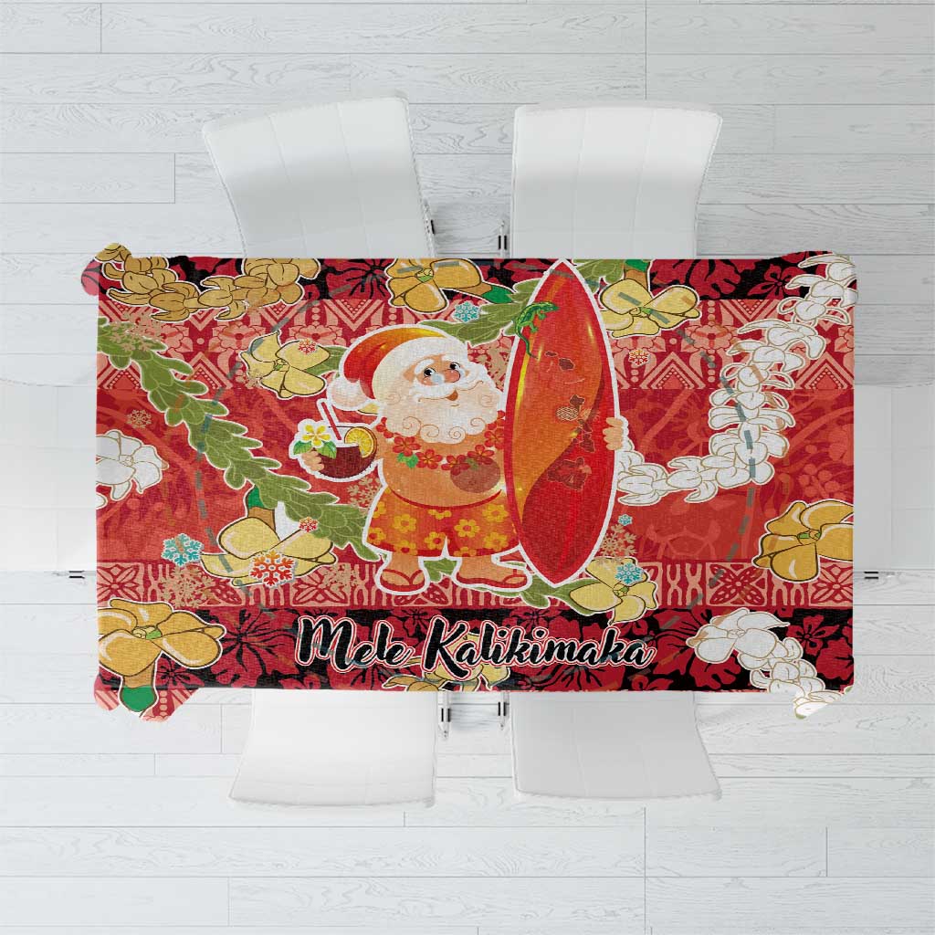 Hawaii Santa Mele Kalikimaka Tablecloth Tropical Puakenikeni Lei with Polynesian Tribal Pattern LT03 Red - Polynesian Pride