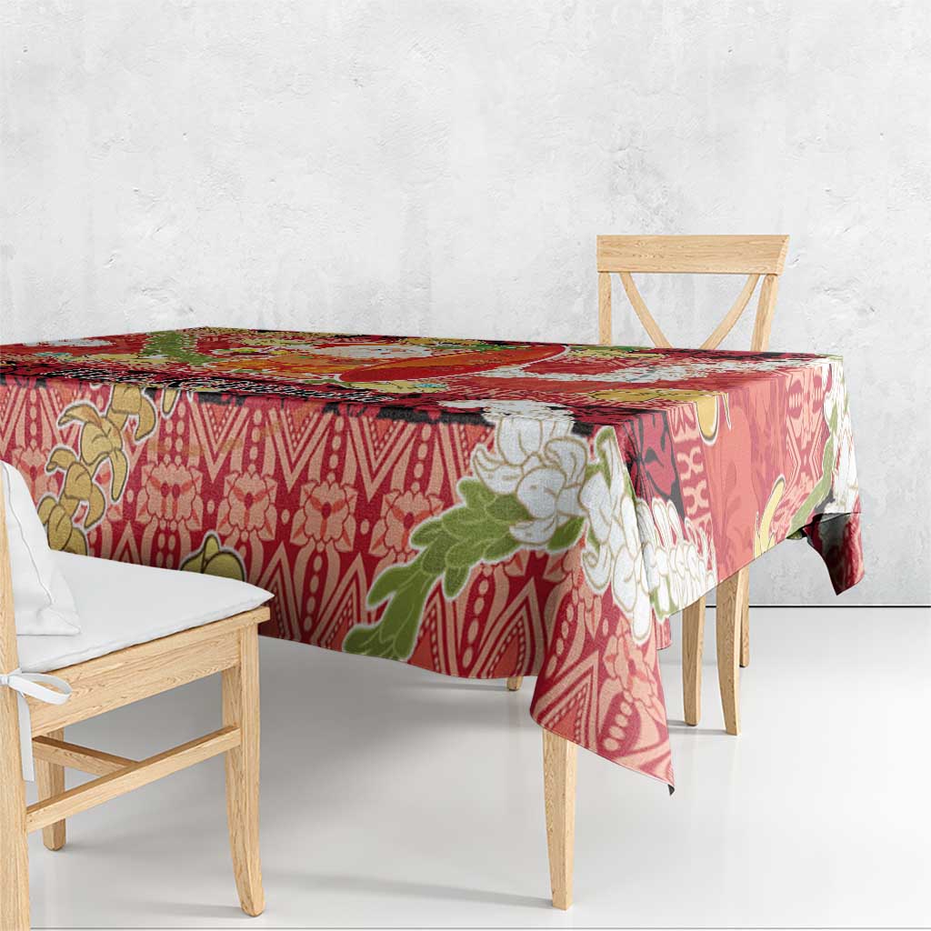 Hawaii Santa Mele Kalikimaka Tablecloth Tropical Puakenikeni Lei with Polynesian Tribal Pattern LT03 - Polynesian Pride
