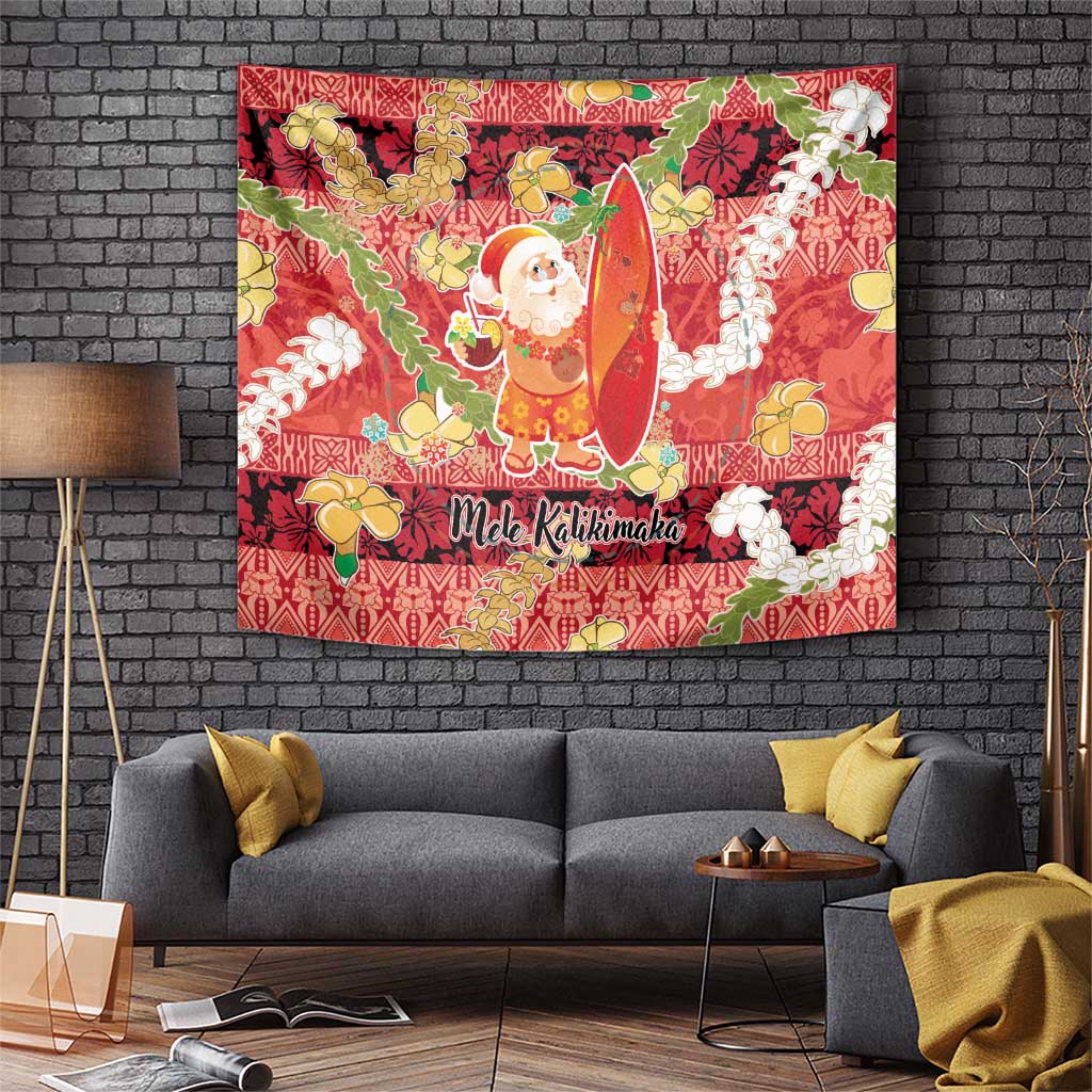Hawaii Santa Mele Kalikimaka Tapestry Tropical Puakenikeni Lei with Polynesian Tribal Pattern LT03 Red - Polynesian Pride