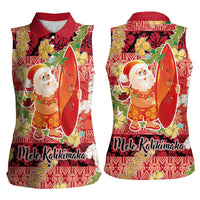 Hawaii Santa Mele Kalikimaka Women Sleeveless Polo Shirt Tropical Puakenikeni Lei with Polynesian Tribal Pattern LT03 - Polynesian Pride